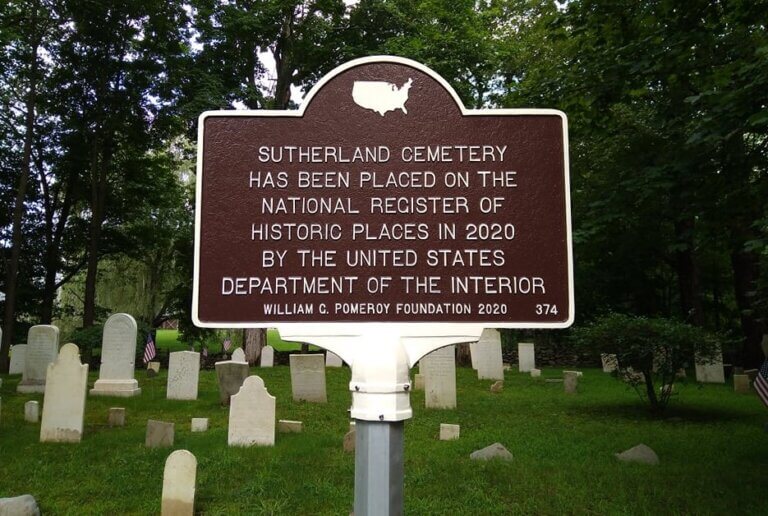 National Register marker for Sutherland Cemetery.