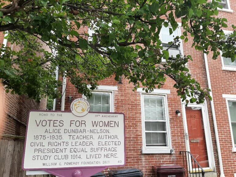 National Votes for Women Trail marker for Alice Dunbar-Nelson.