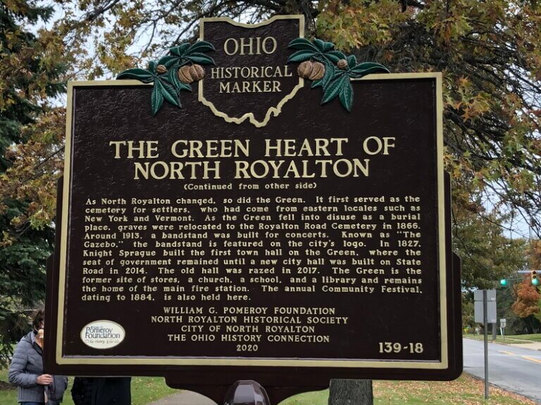 Ohio historical marker for the North Royalton green.