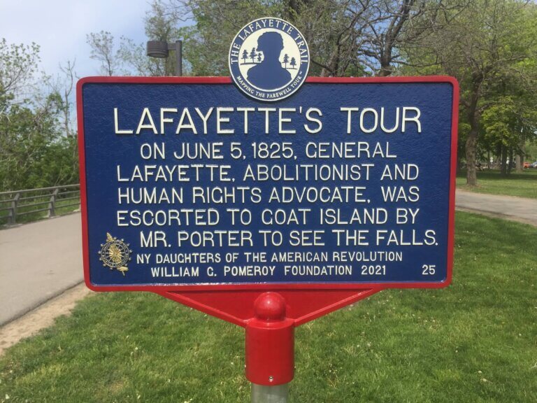 Lafayette Trail historical marker at Goat Island, New York.