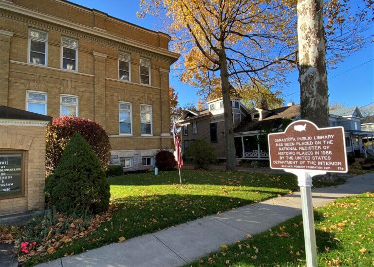 National Register marker for Canastota Public Library. Marker funded by the William G. Pomeroy Foundation.