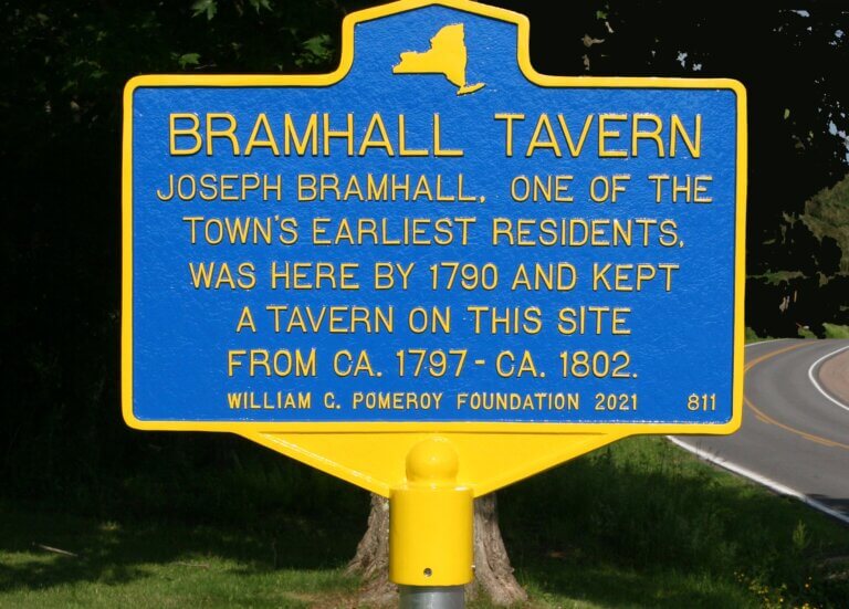 New York State historical marker for Bramhall Tavern.