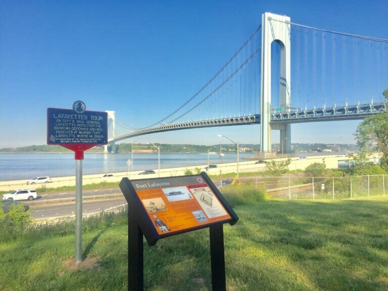 Lafayette Trail historical marker at Fort Hamilton, New York.