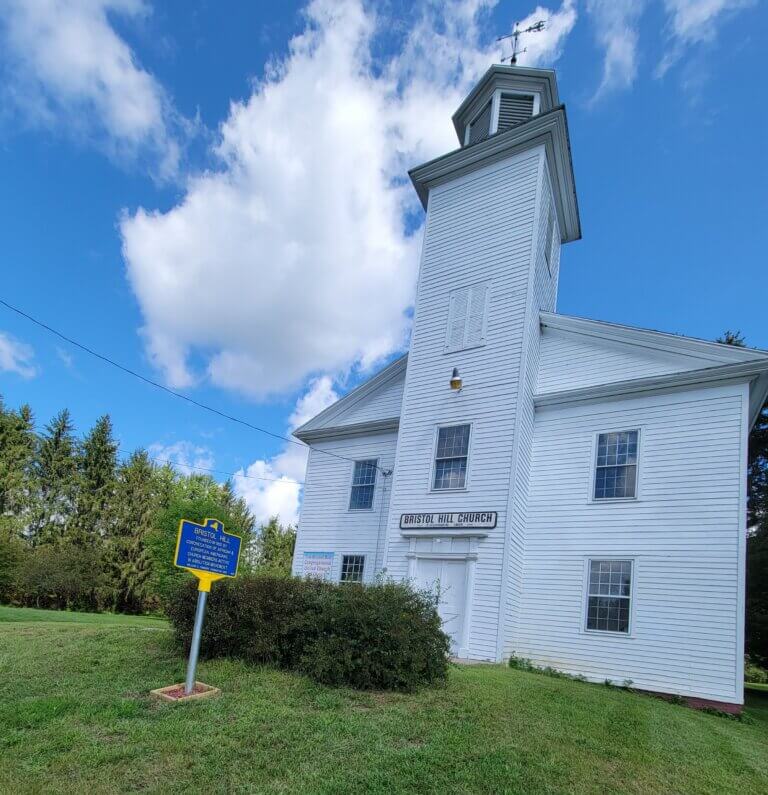 New York State historical marker for Bristol Hill.