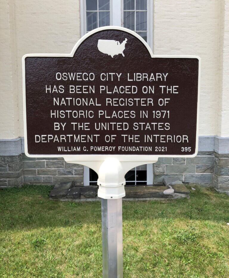 National Register marker for the Oswego City Library.