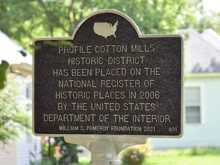 National Register marker for Profile Cotton Mills Historic District.