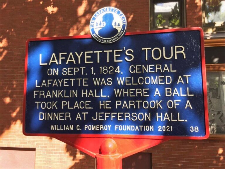 Lafayette Trail historical marker in Portsmouth, New Hampshire.