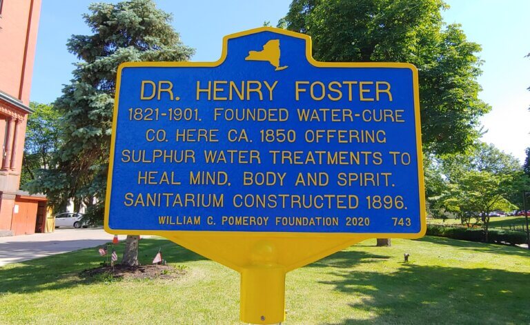NYS historical marker for Dr. Henry Foster, Clifton Springs, New York.