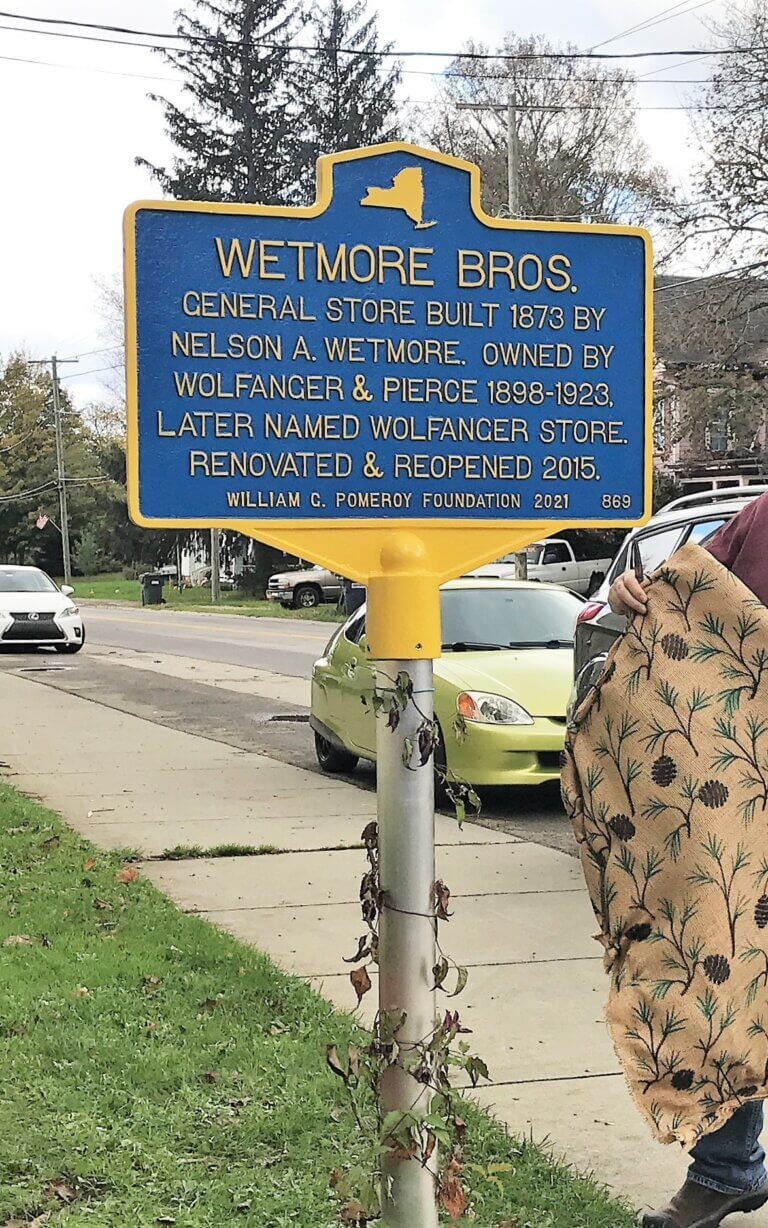 New York State historical marker for the Wetmore Bros.