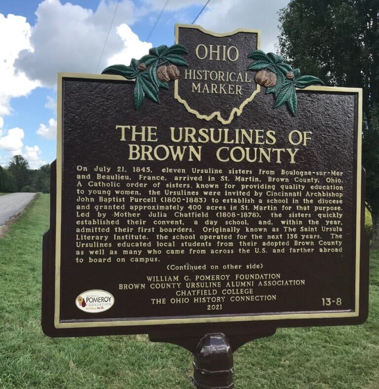 Ohio historical marker for the Ursulines of Brown County.