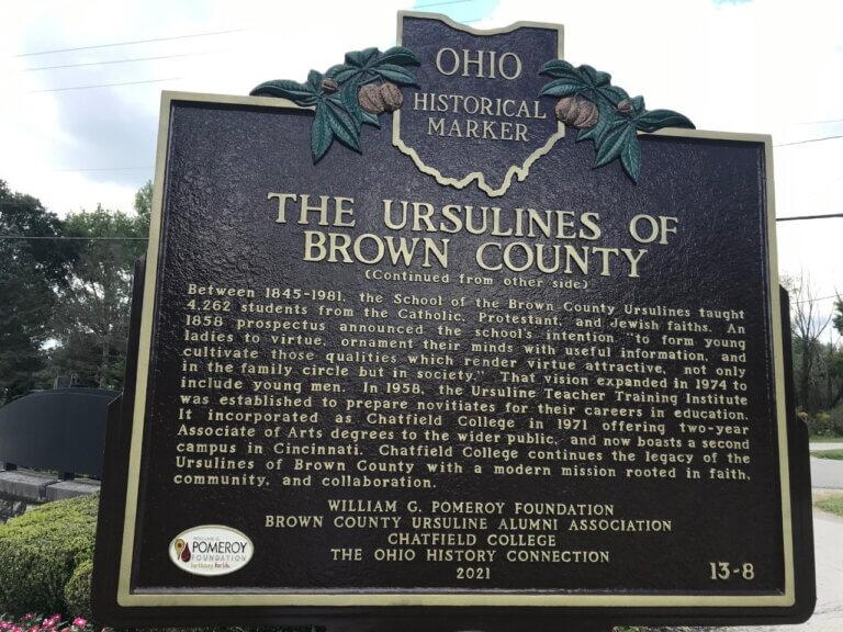 Ohio historical marker for the Ursulines of Brown County.