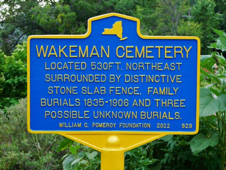 Historical marker for Wakeman Cemetery.