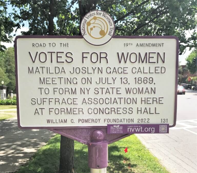National Votes for Women Trail marker for Matilda Joslyn Gage, Saratoga Springs, New York.