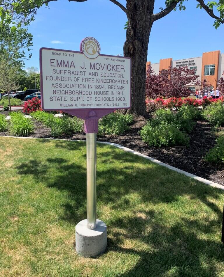 National Votes for Women Trail marker for Emma McVicker, Salt Lake City, Utah.