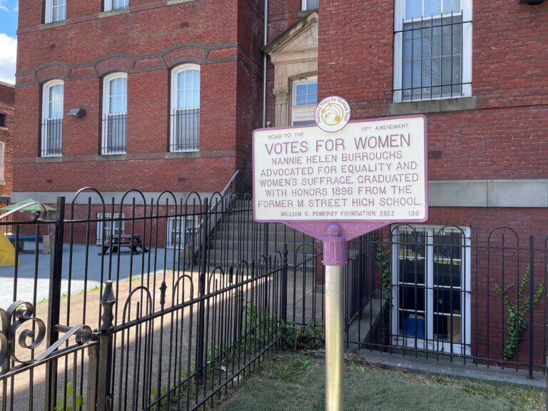 National Votes for Women Trail marker for Nannie Helen Burroughs, Washington, D.C. Marker funded by the William G. Pomeroy Foundation.