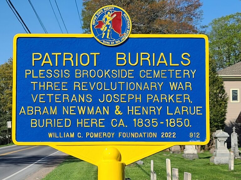 Patriot Burials historical marker at Plessis Brookside Cemetery.