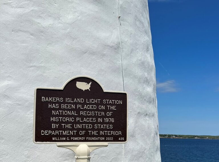 National Register marker for Bakers Island Light Station.