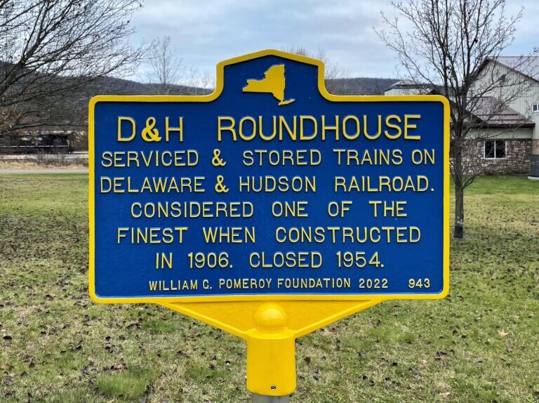 D&H Roundhouse historical marker. Marker funded by the William G. Pomeroy Foundation.