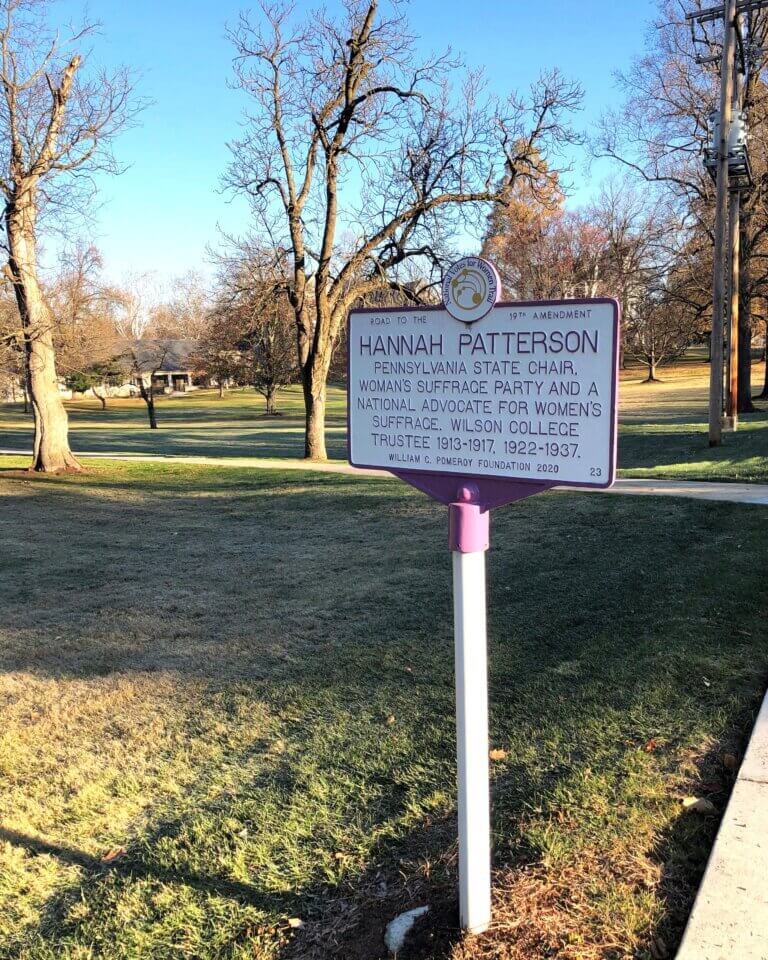 National Votes for Women Trail marker for Hannah Patterson, Chambersburg, PA.