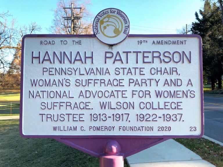 National Votes for Women Trail marker for Hannah Patterson, Chambersburg, PA.