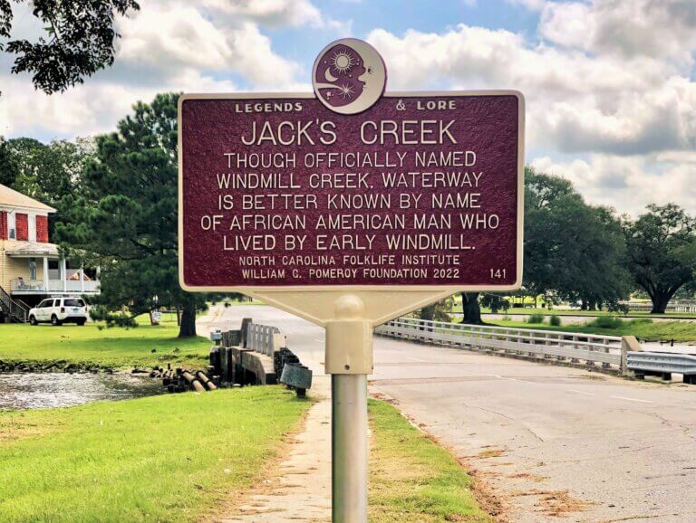 Legends & Lore marker for Jack's Creek, Washington, North Carolina.