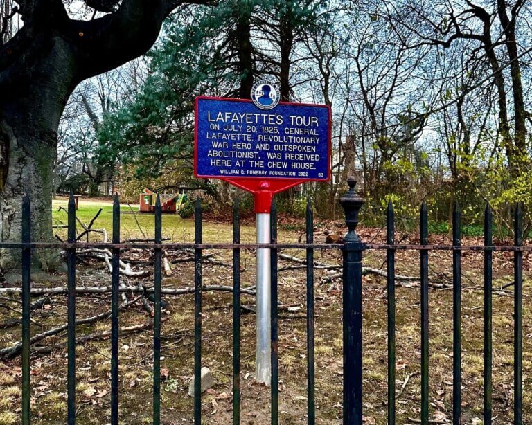 Lafayette Trail historical marker in Philadelphia, Pennsylvania. Marker funded by the William G. Pomeroy Foundation.