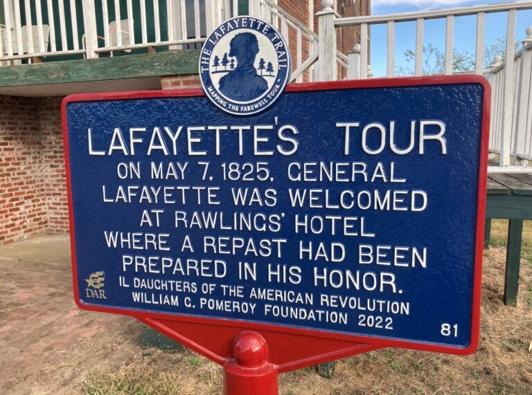 Lafayette Trail marker close up. Marker funded by the William G. Pomeroy Foundation.