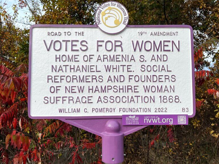 National Votes for Women Trail marker for Armenia S. and Nathaniel White, Concord, New Hampshire.