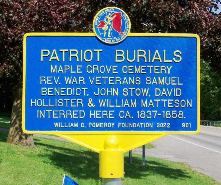 Patriot Burials historical marker at Maple Grove Cemetery.