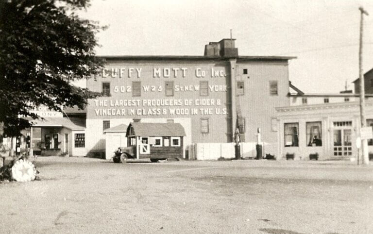 The Mott's cider mill, Bouckville, New York. Undated historical photograph.