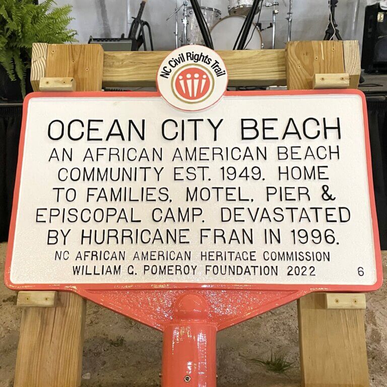 North Carolina Civil Rights Trail marker for Ocean City Beach.