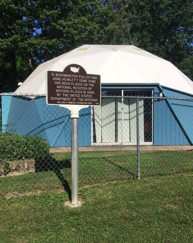 National Register marker for R. Buckminster Fuller and Anne Hewlett Dome Home.