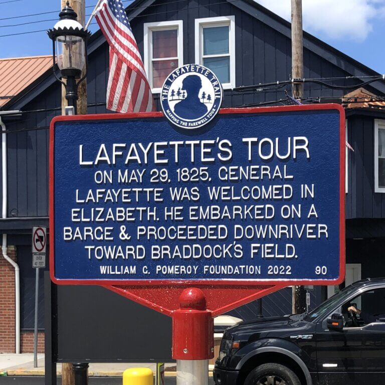 Lafayette Trail historical marker, Elizabeth, Pennsylvania. Marker funded by the William G. Pomeroy Foundation.