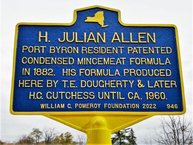 Historical marker for H. Julian Allen, Port Byron, New York. Marker funded by the William G. Pomeroy Foundation.