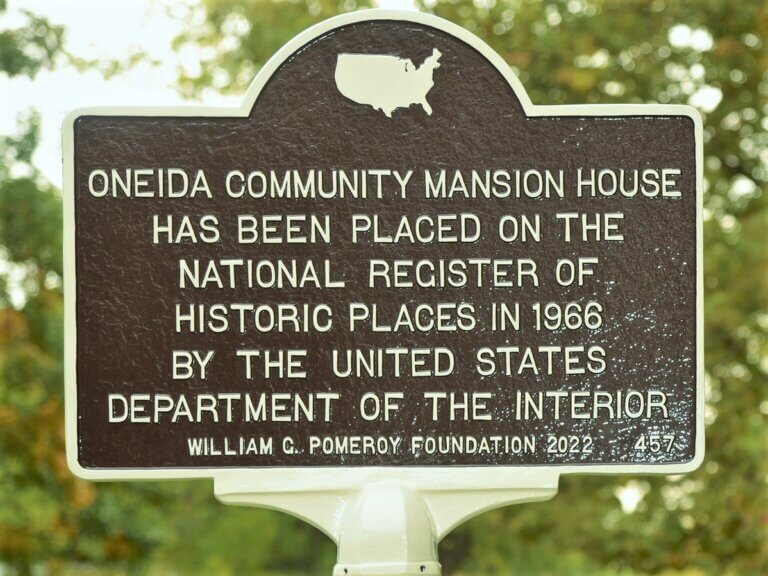 Oneida Community Mansion House National Register marker, Oneida, New York. Marker funded by the William G. Pomeroy Foundation.