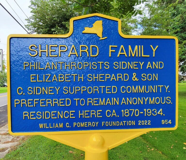 Historical marker for Shepard family. Marker funded by the William G. Pomeroy Foundation.