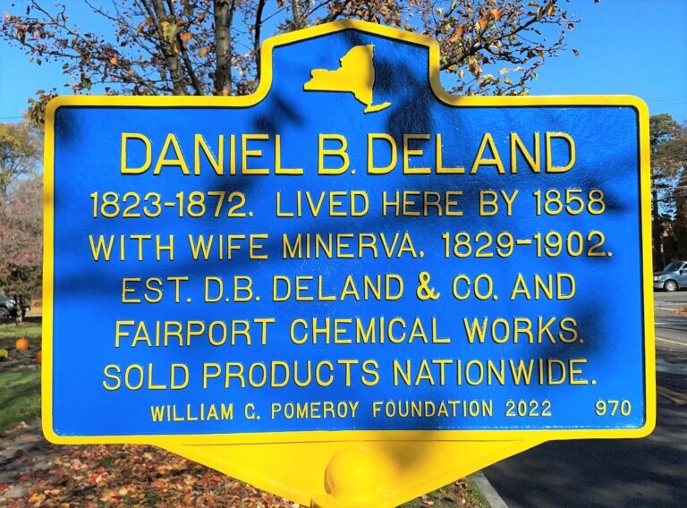 Historical marker for Daniel B. DeLand. Marker funded by the William G. Pomeroy Foundation.