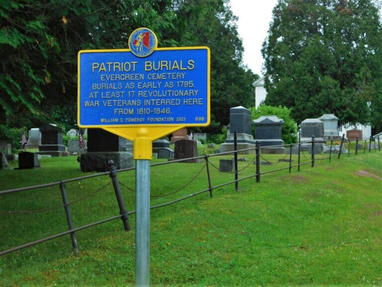 Patriot Burials marker at Evergreen Cemetery. Marker funded by the William G. Pomeroy Foundation.