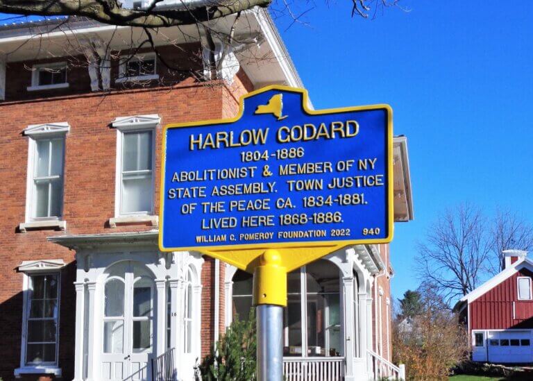 Harlow Godard marker at the Godard House. Marker funded by the William G. Pomeroy Foundation.