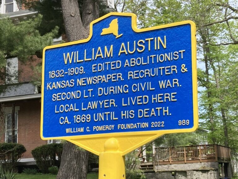 Historical marker for William Austin, Trumansburg, New York. Marker funded by the William G. Pomeroy Foundation.