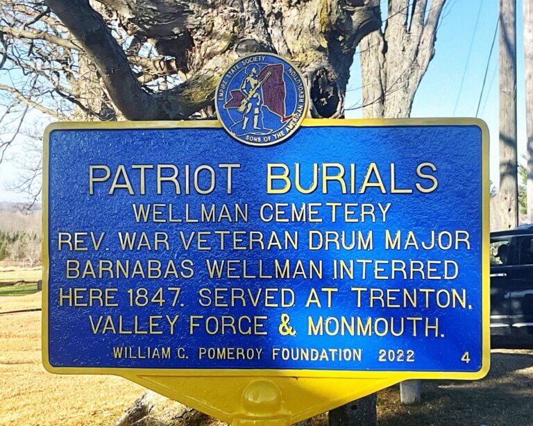 Patriot Burials marker at Wellman Cemetery, Ashville, New York.