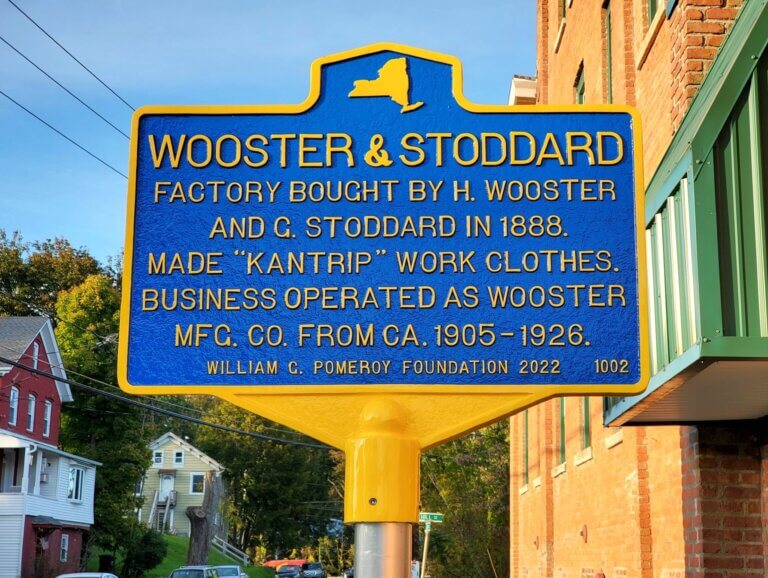 Historical marker for Wooster & Stoddard, Walden, New York.