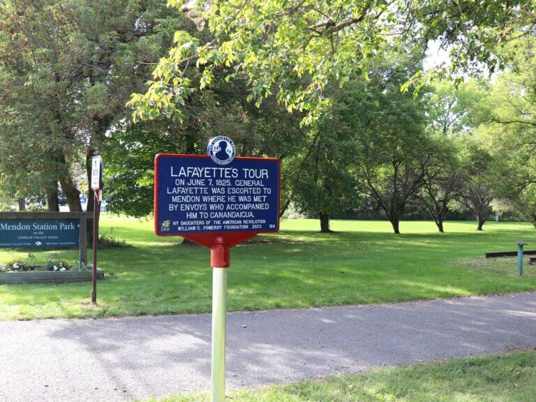 Lafayette Trail historical marker funded by the William G. Pomeroy Foundation, Mendon, N.Y.