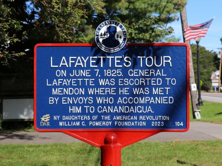 Lafayette Trail historical marker funded by the William G. Pomeroy Foundation, Mendon, N.Y.