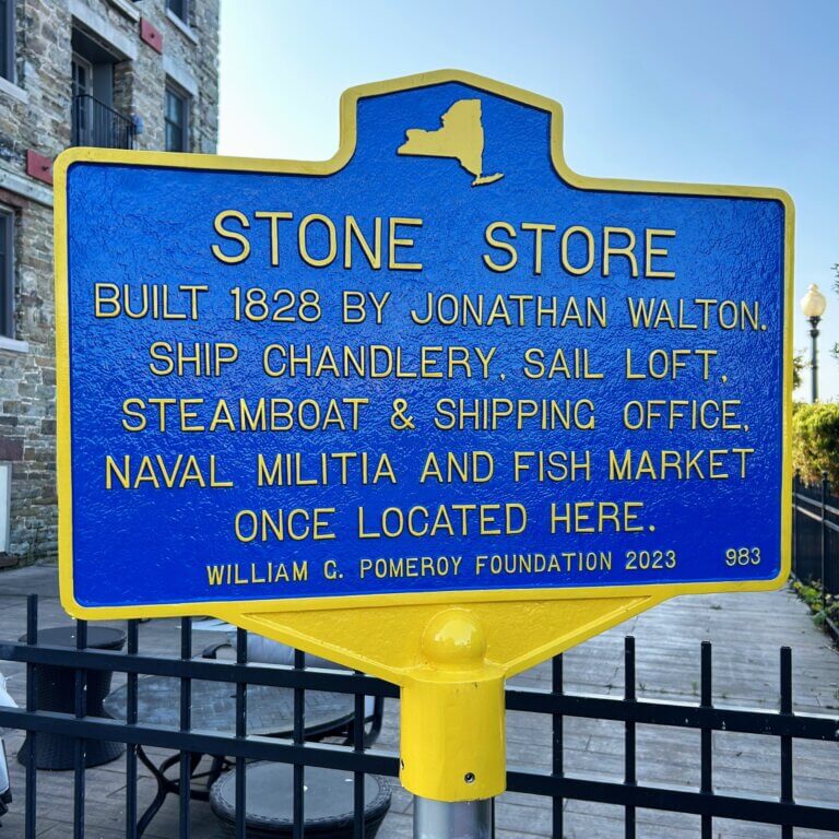 Historical marker funded by the William G. Pomeroy Foundation for the Stone Store, Oswego, New York.