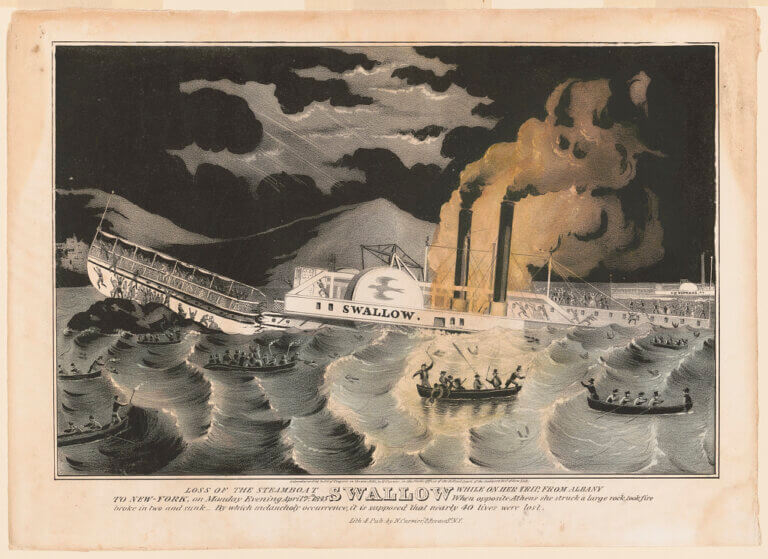 Loss of the steamboat Swallow, lithograph, N. Currier, circa 1845.