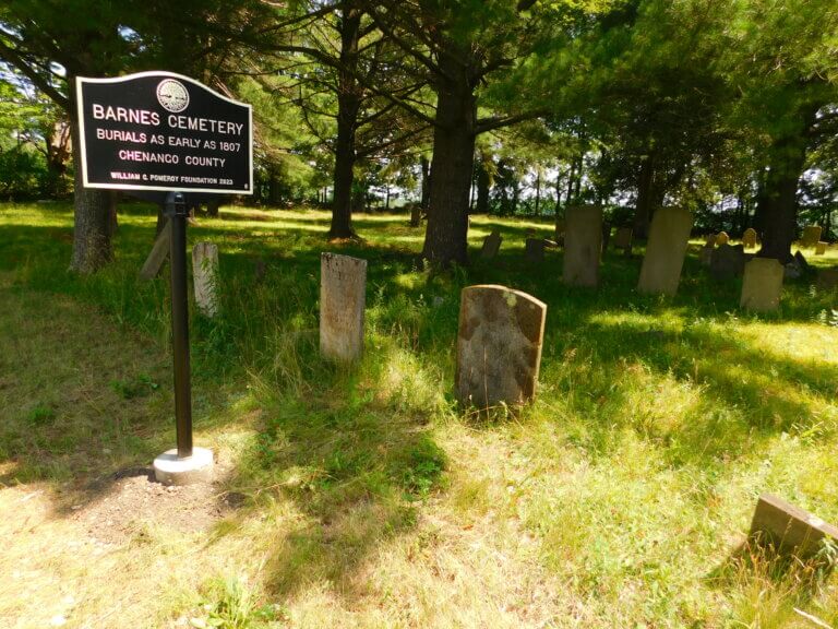 New York State cemeteries marker funded by the William G. Pomeroy Foundation for Barnes Cemetery, Chenango County, New York.