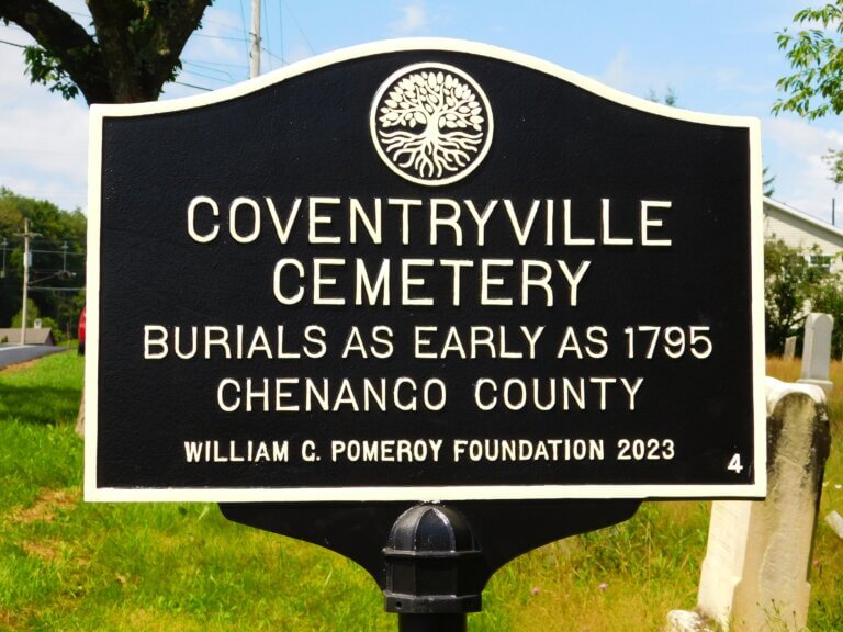 New York State cemeteries marker funded by the William G. Pomeroy Foundation for Coventryville Cemetery, Coventryville, New York.