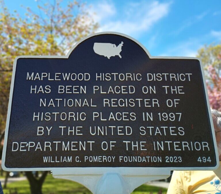 National Register marker for Maplewood Historic District, Rochester, New York. Marker funded by the William G. Pomeroy Foundation.