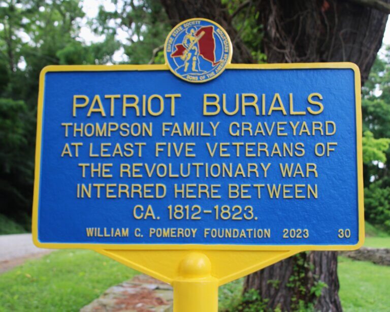 Patriot Burials historical marker funded by the William G. Pomeroy Foundation for Thompson Family Graveyard, Amenia, New York.